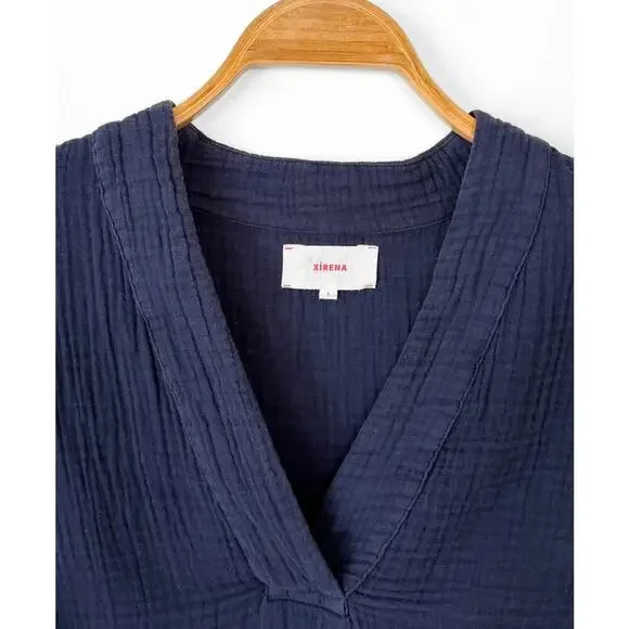 Xirena Avery Cotton Top in North Star Navy Blue Gauze Muslin - Picture 3 of 11